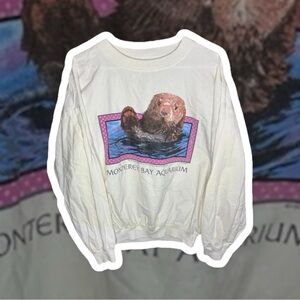 Monterey Bay White Sweatshirt with Otter Design